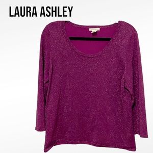 Laura Ashley PURPLE METALLIC GLITTER SWEATER TUNIC TOP Scoop Neck Sz Large  EUC